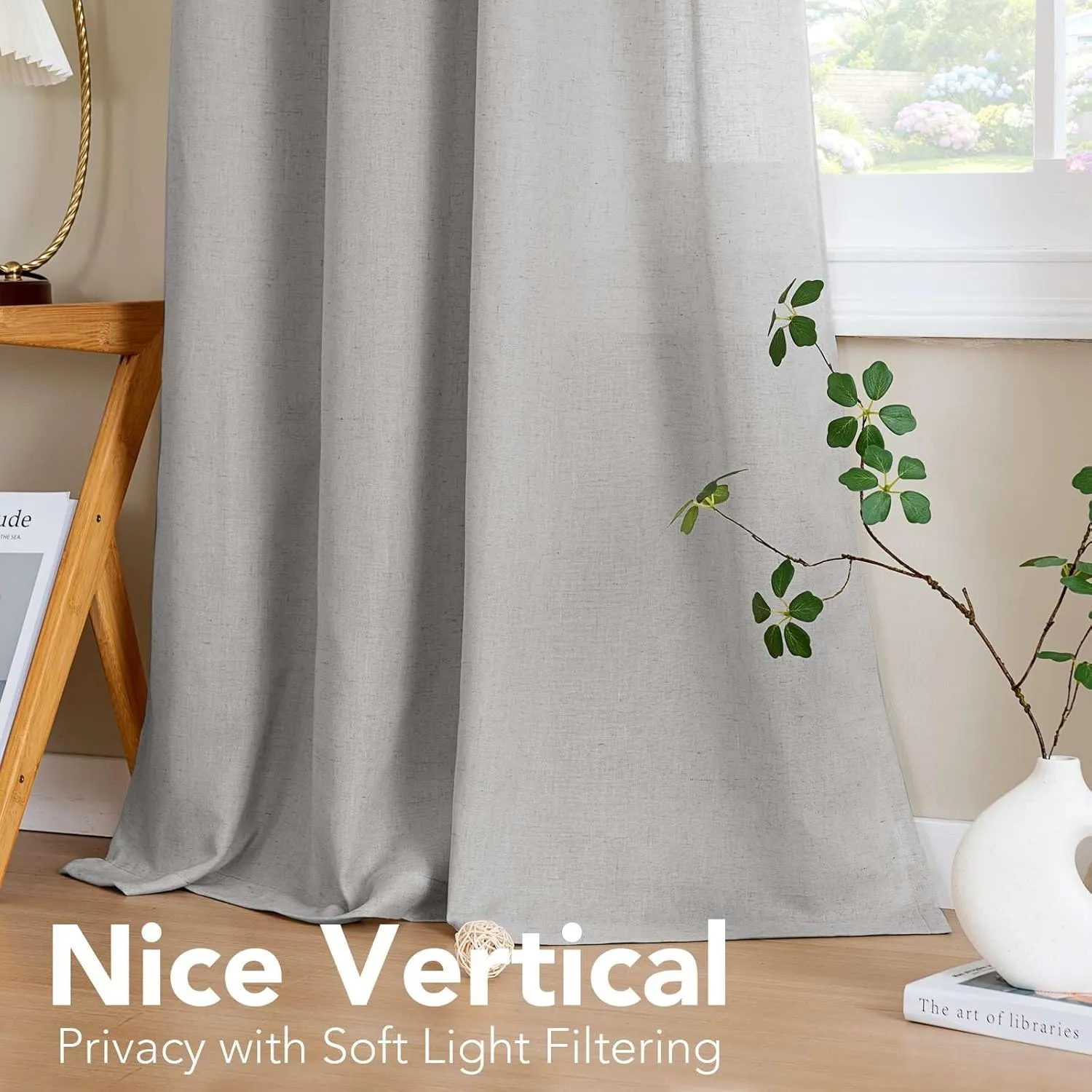 H.VERSAILTEX 2 Pack Ultra Luxurious Solid High Woven Linen Elegant Semi Sheer Curtains Nickel Grommet Breathable and Airy Drapes for Bedroom/Living Room - 52 by 96 Inch, Set 2 Panels, Dove