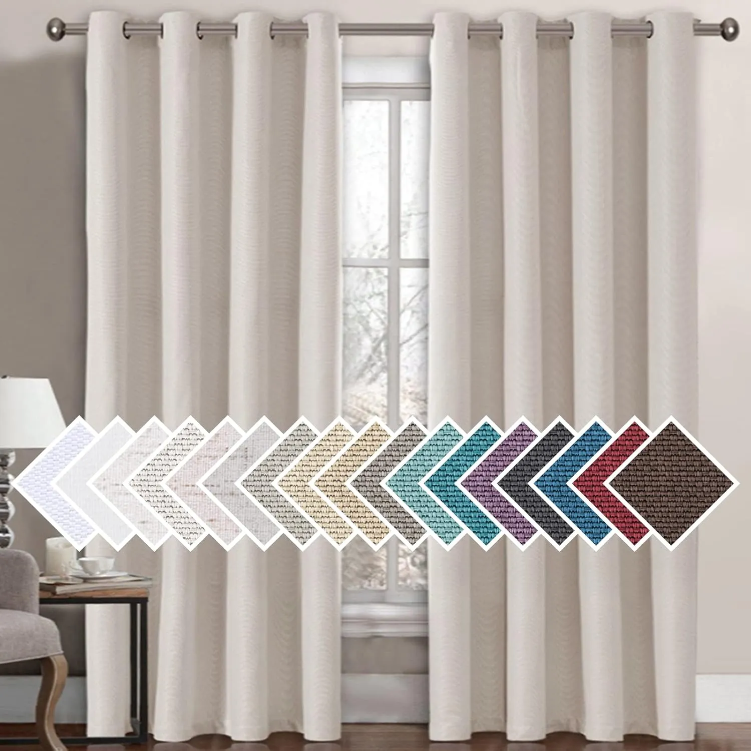 H.VERSAILTEX Linen Blackout Curtain 84 Inches Long for Bedroom/Living Room Thermal Insulated Grommet Linen Look Curtain Drapes Primitive Textured Burlap Effect Window Drapes 1 Panel - Heather Ivory