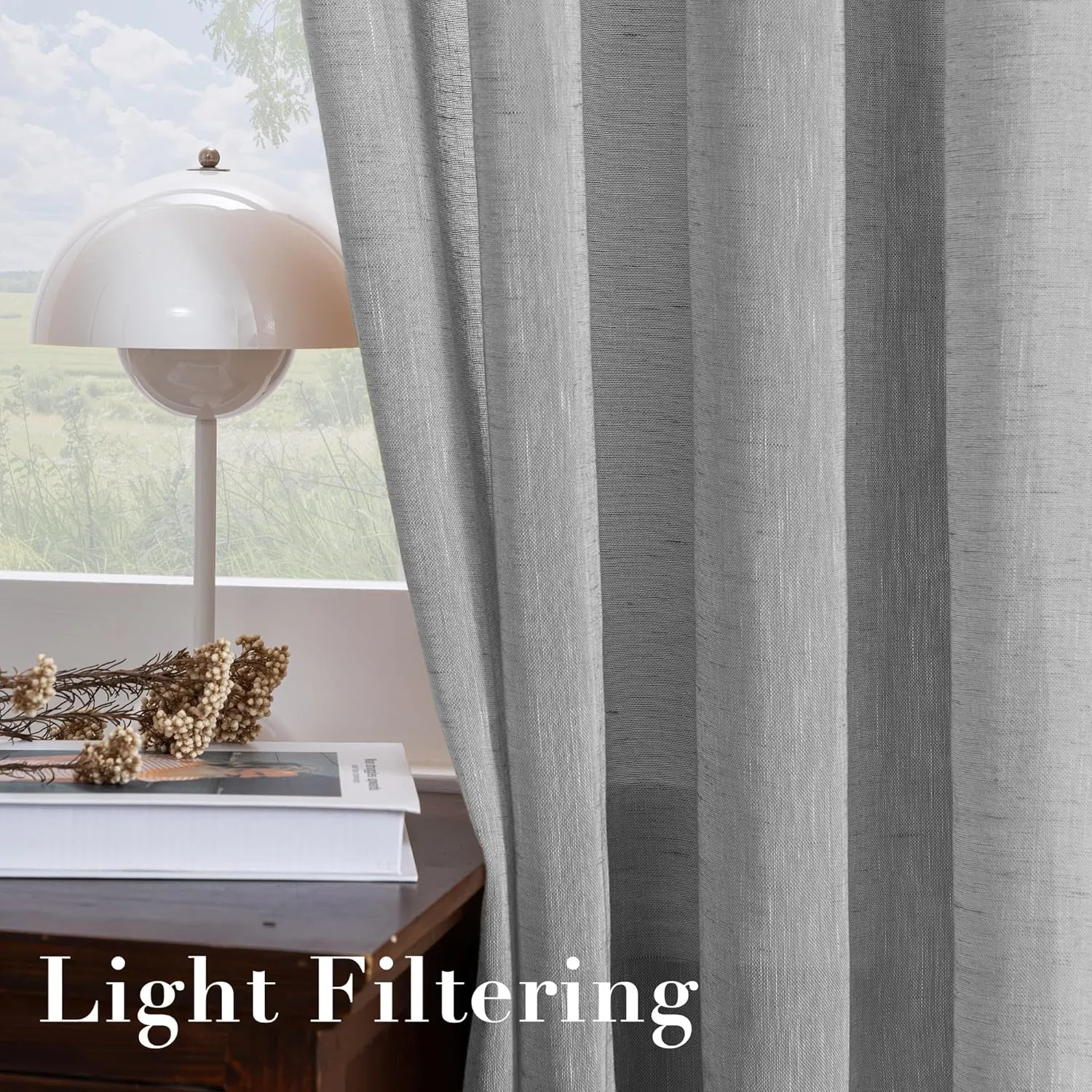 H.VERSAILTEX Linen Curtains Nickel Grommet Natural Linen Semi-Sheer Curtains 2 Panels Privacy Added Premium Soft Rich Material Drapes for Bedroom/Livingroom/Sliding Door - 52x84 - Inch - Dove