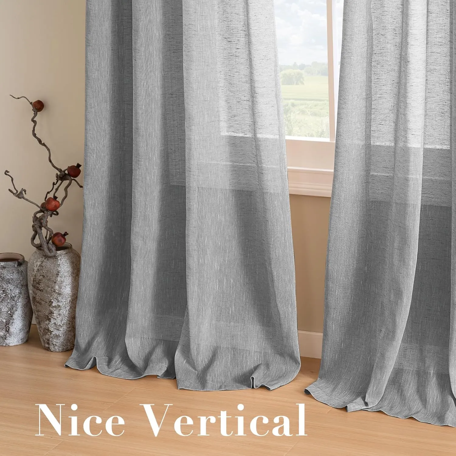 H.VERSAILTEX Linen Curtains Nickel Grommet Natural Linen Semi-Sheer Curtains 2 Panels Privacy Added Premium Soft Rich Material Drapes for Bedroom/Livingroom/Sliding Door - 52x84 - Inch - Dove