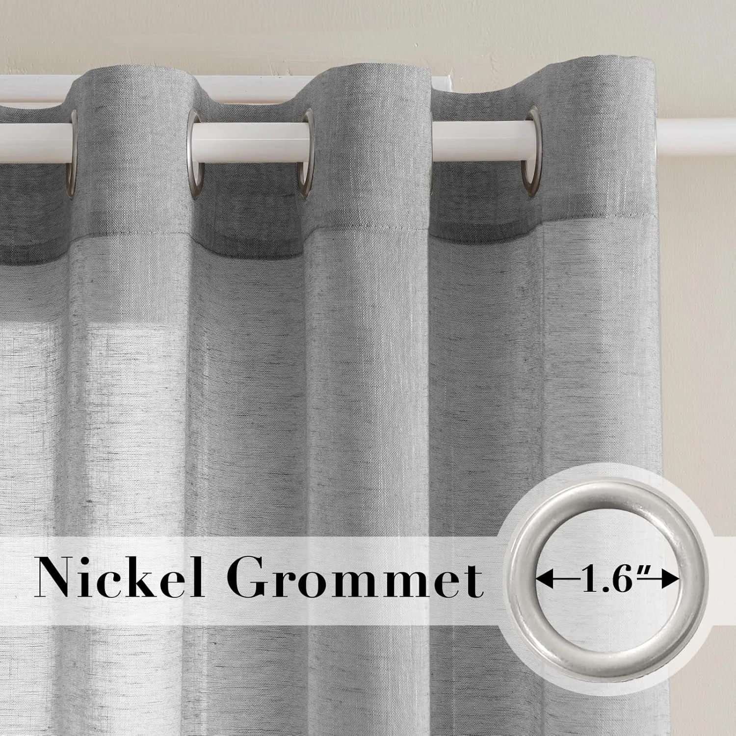 H.VERSAILTEX Linen Curtains Nickel Grommet Natural Linen Semi-Sheer Curtains 2 Panels Privacy Added Premium Soft Rich Material Drapes for Bedroom/Livingroom/Sliding Door - 52x84 - Inch - Dove
