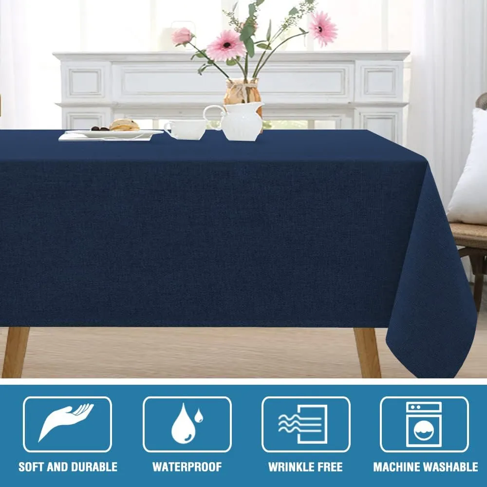 H.VERSAILTEX Linen Textured Tablecloth Square 60 x 60 Waterproof Solid Linen Woven Tablecloth Spill-Proof Linen Look Cover for Party Table Extra Soft and Thick Fabric Wrinkle Free, Heather Navy
