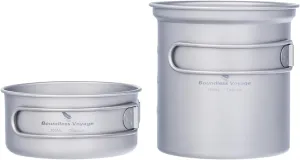 iBasingo 2 Piece-Set Titanium Bowl Pot Set with Folding Handle Outdoor Camping Picnic Pan Ultralight Cooking Tableware Picnic Dishes
