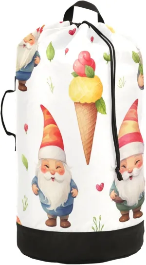 Ice Cream Dwarf Laundry Backpack Bag with Drawstring Closure Waterproof Laundry Bag Laundry Hamper Clothes Storage for Travel Laundromat Apartment