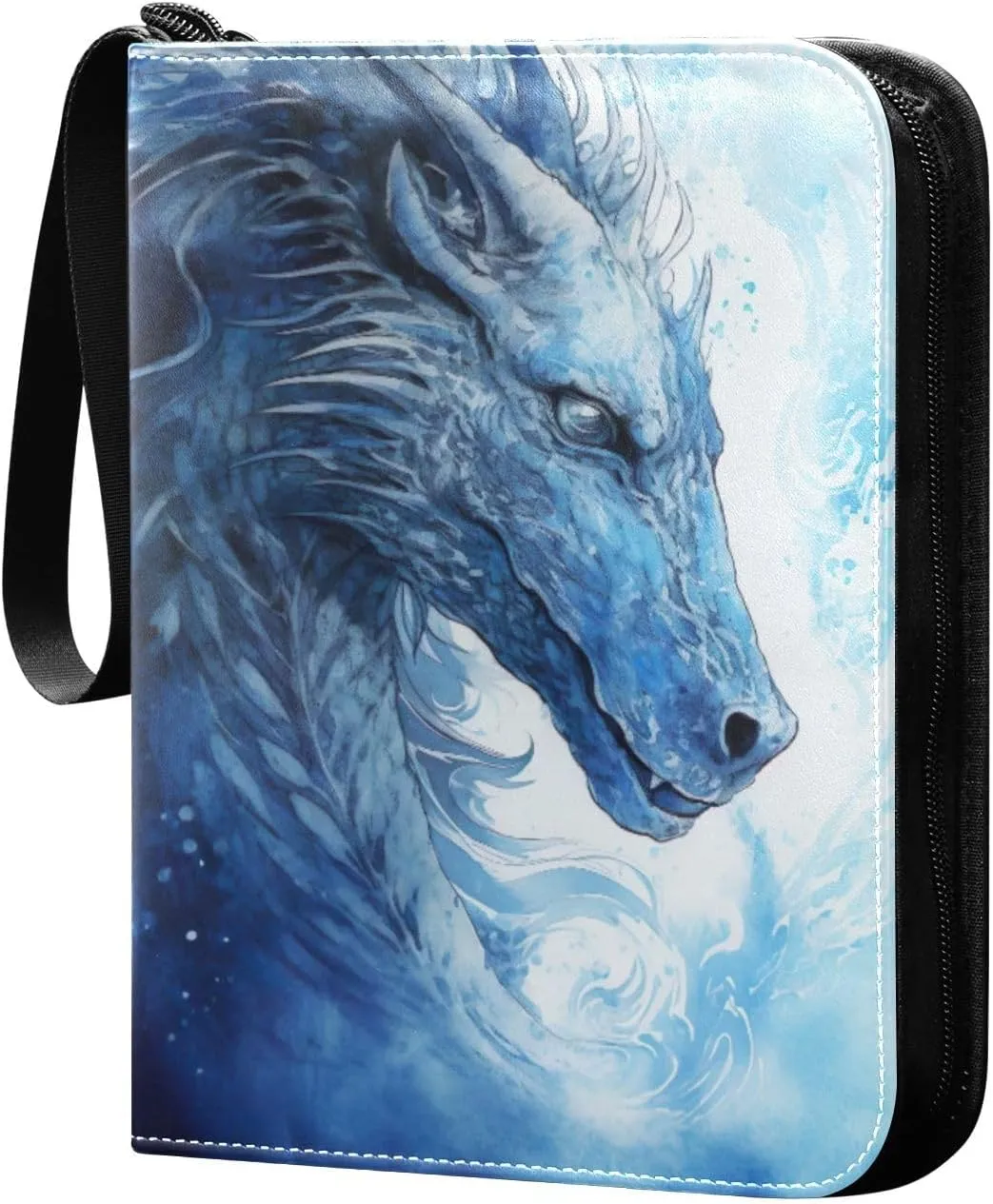 Ice Dragon Painting Card Binder with 50 Removable Page Sleeves PU Leather Collectible Trading Card Albums Book with Zipper for Games Card,Baseball Cards