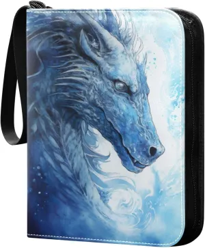 Ice Dragon Painting Card Binder with 50 Removable Page Sleeves PU Leather Collectible Trading Card Albums Book with Zipper for Games Card,Baseball Cards
