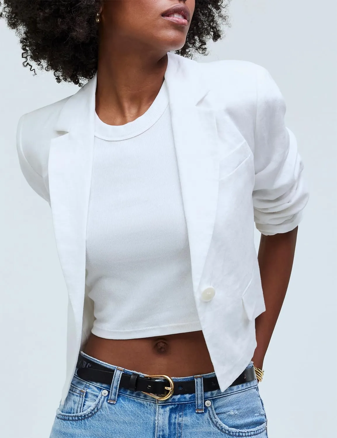 IDEALSANXUN Womens Cropped Blazer Casual Lightweight Cotton Linen Blazer Suit Jackets