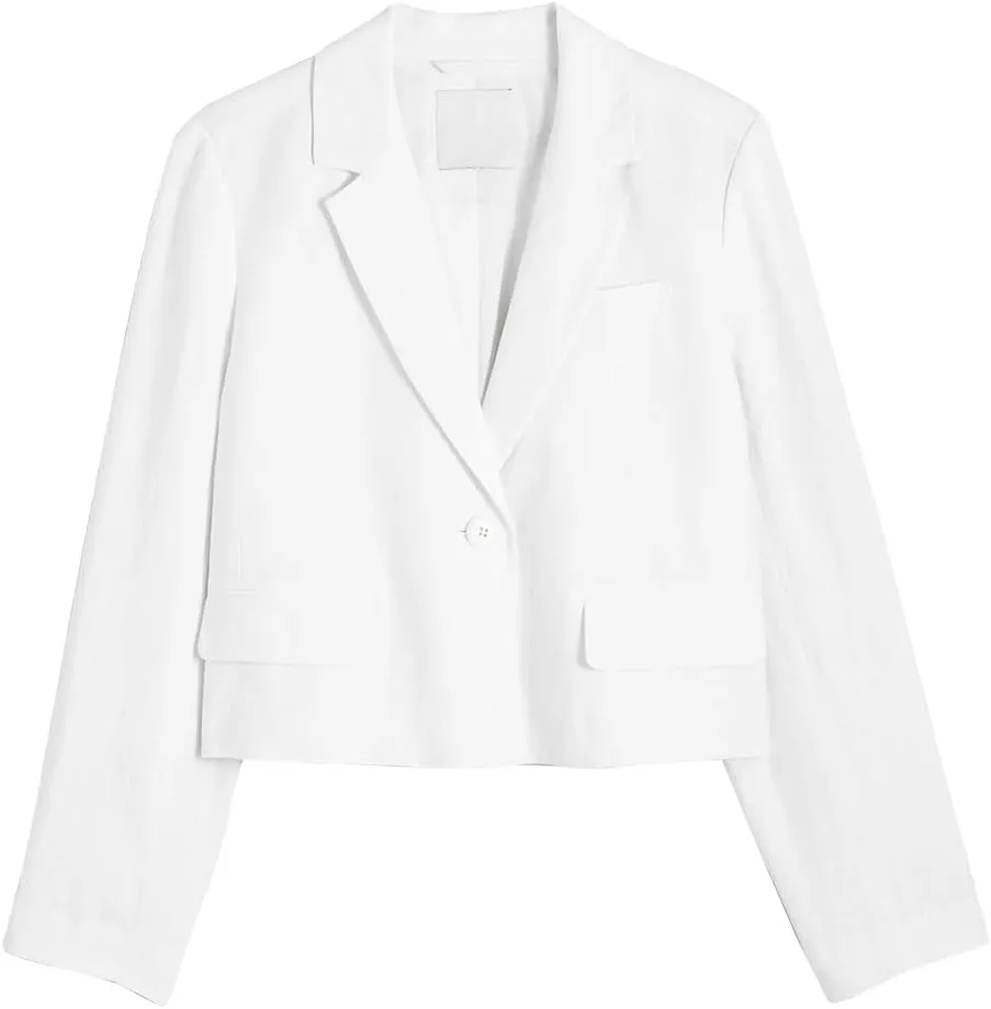 IDEALSANXUN Womens Cropped Blazer Casual Lightweight Cotton Linen Blazer Suit Jackets