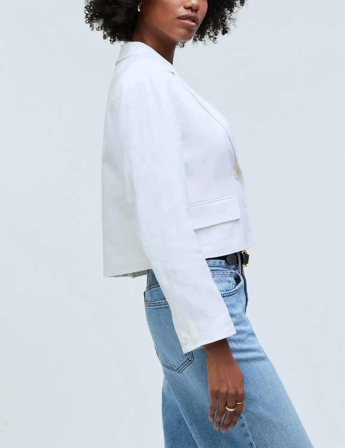 IDEALSANXUN Womens Cropped Blazer Casual Lightweight Cotton Linen Blazer Suit Jackets