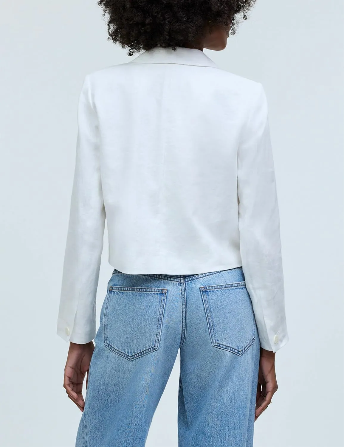 IDEALSANXUN Womens Cropped Blazer Casual Lightweight Cotton Linen Blazer Suit Jackets