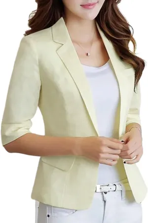 IDEALSANXUN Womens Cropped Linen Blazer Casual 3/4 Sleeve Lightweight Spring Summer Jackets Tops