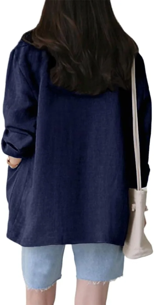 IDEALSANXUN Womens Linen Blazer Casual Long Sleeve Lightweight Spring Summer Jackets