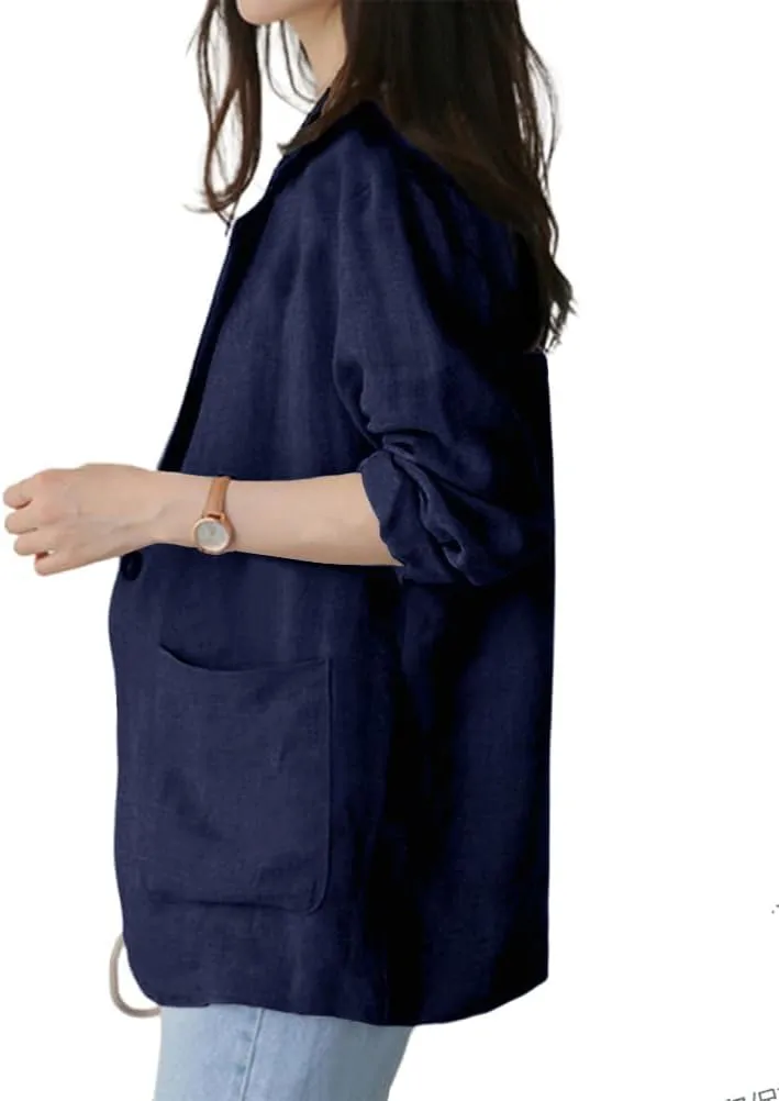 IDEALSANXUN Womens Linen Blazer Casual Long Sleeve Lightweight Spring Summer Jackets