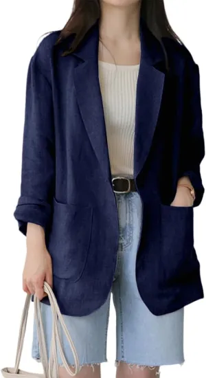 IDEALSANXUN Womens Linen Blazer Casual Long Sleeve Lightweight Spring Summer Jackets
