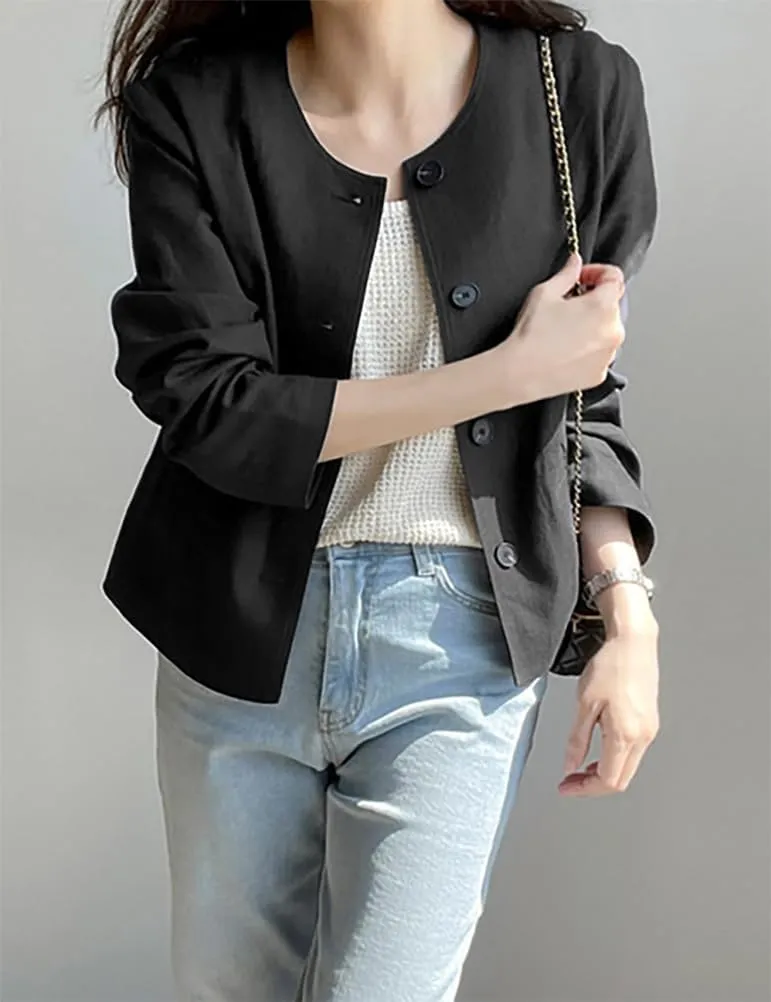 IDEALSANXUN Womens Linen Jackets Spring Summer Lightweight Linen Blazer Cardigan Tops