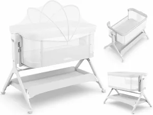 INFANS 5 in 1 Baby Bassinet, Upgraded Rocking Bedside Sleeper with Wheels, Storage Basket, Travel Bag, Mosquito Net, Height Adjustable, Portable All Mesh Crib for Newborn/Infant (Light Grey)