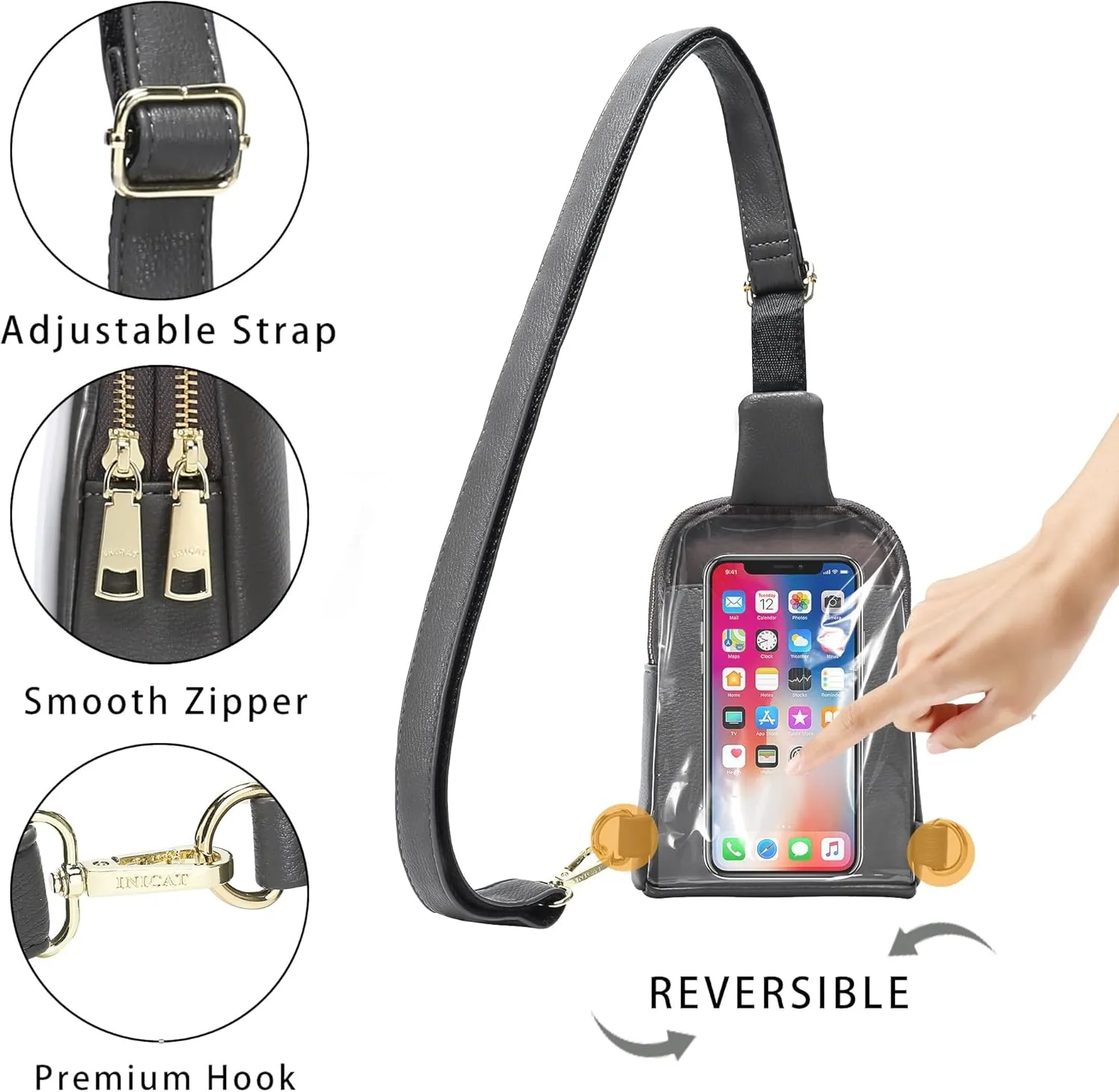 INICAT Sling Bag for Women Touchscreen Small Crossbody Cell Phone Purse Fanny Pack