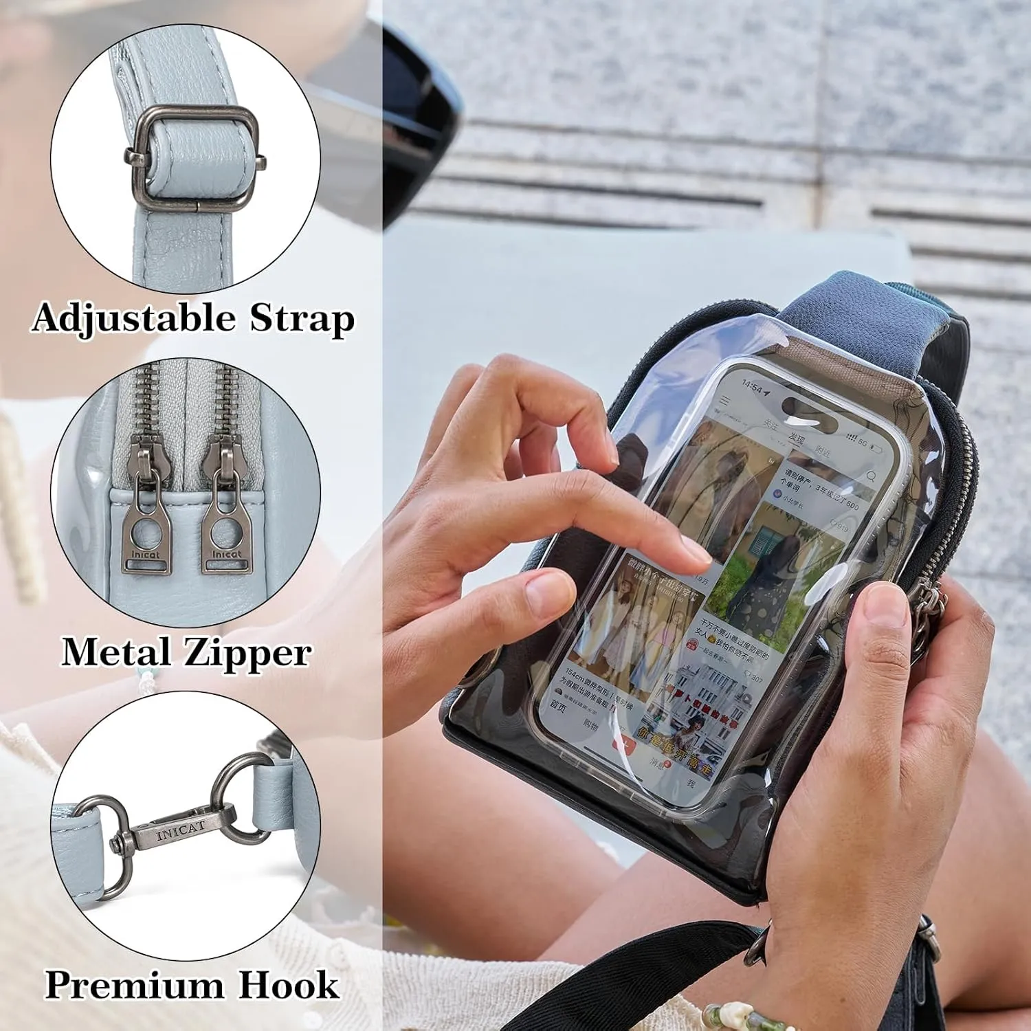INICAT Sling Bag for Women Touchscreen Small Crossbody Cell Phone Purse Fanny Pack
