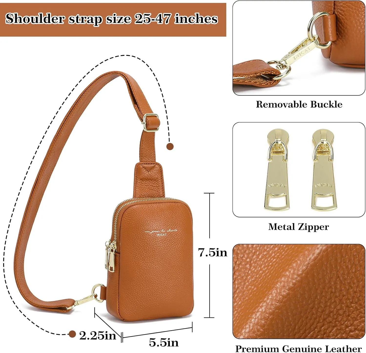 INICAT Small Crossbody Sling Bags for Women Vegan Leather Cell Phone Purse Fanny Packs for Women Men