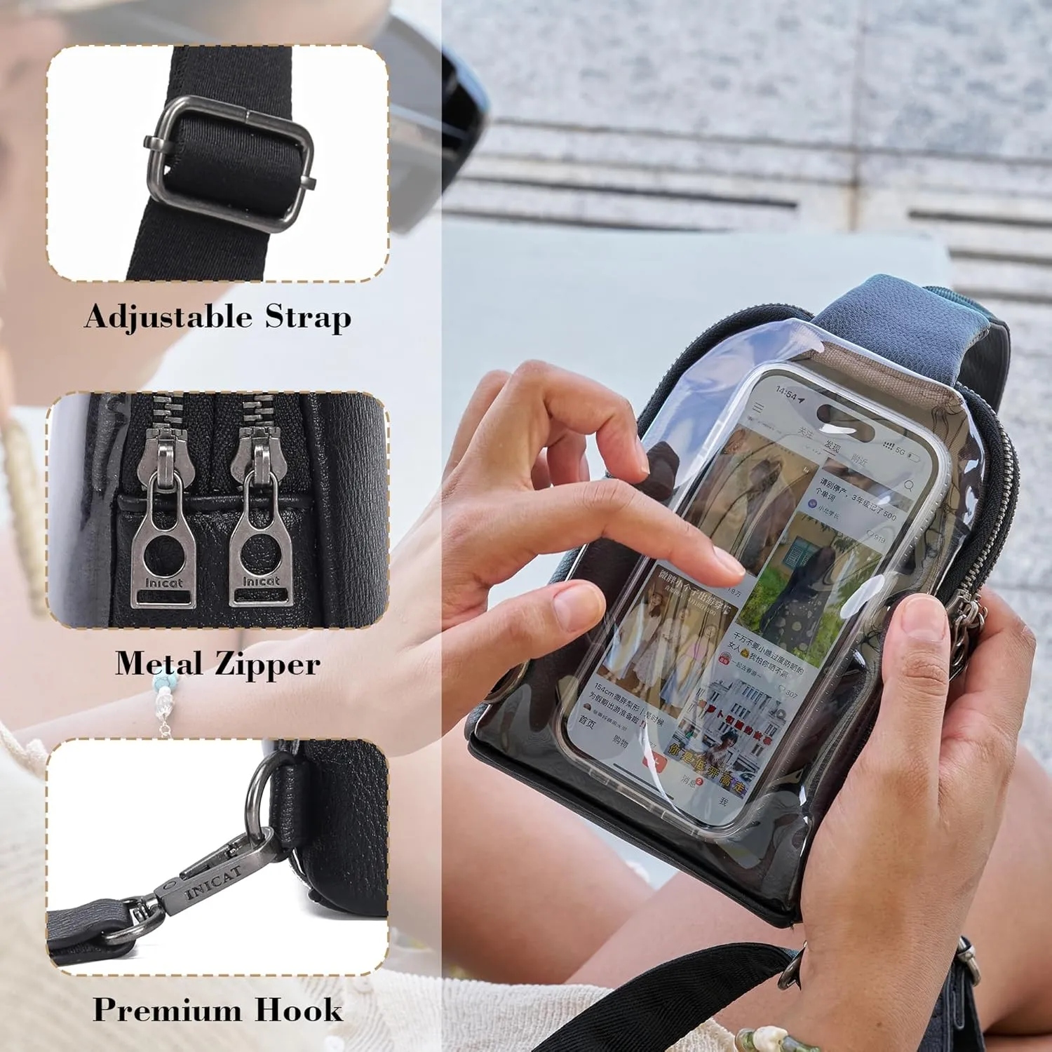 INICAT Small Crossbody Sling Bags for Women Vegan Leather Cell Phone Purse Fanny Packs for Women Men