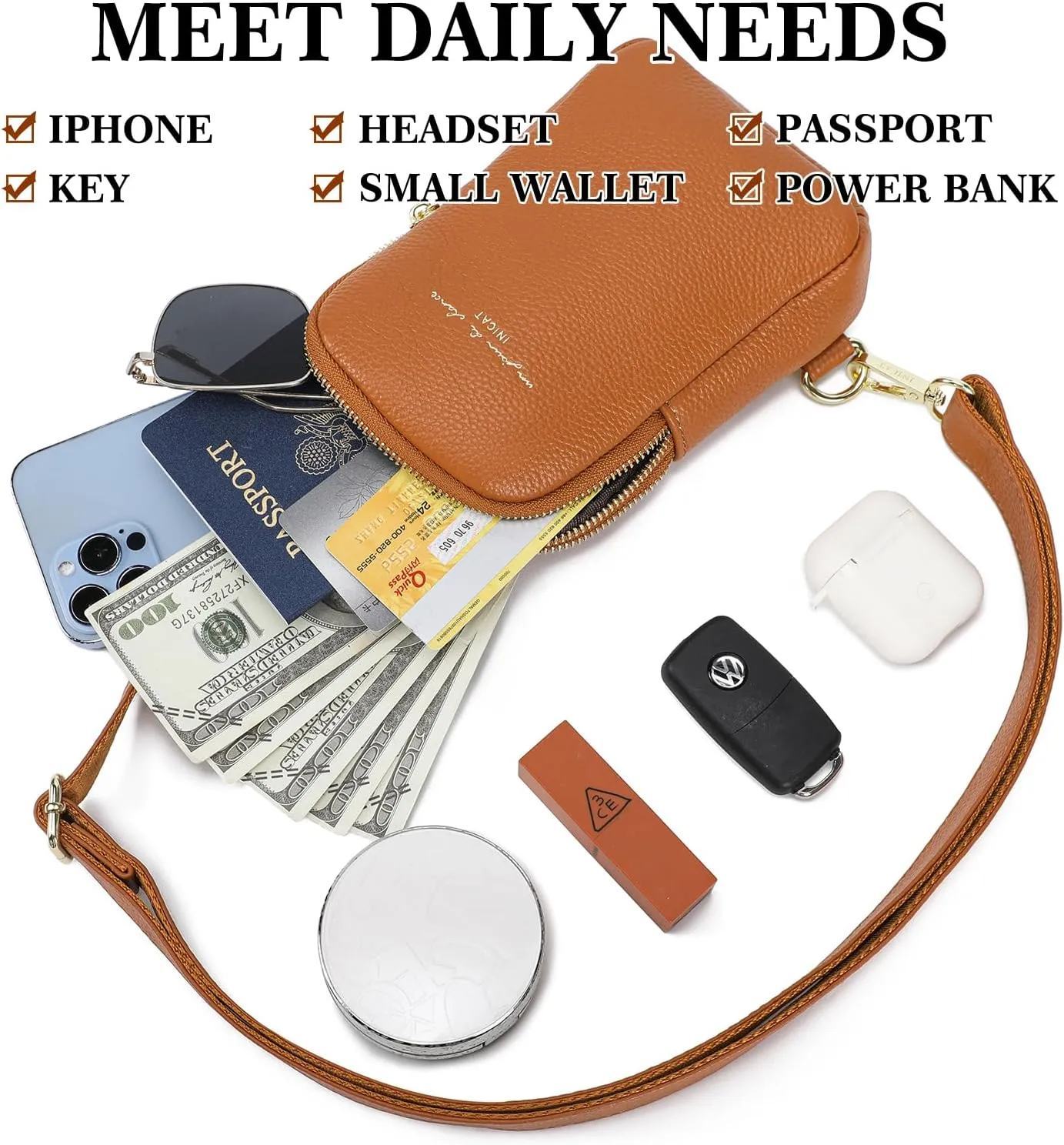 INICAT Small Crossbody Sling Bags for Women Vegan Leather Cell Phone Purse Fanny Packs for Women Men