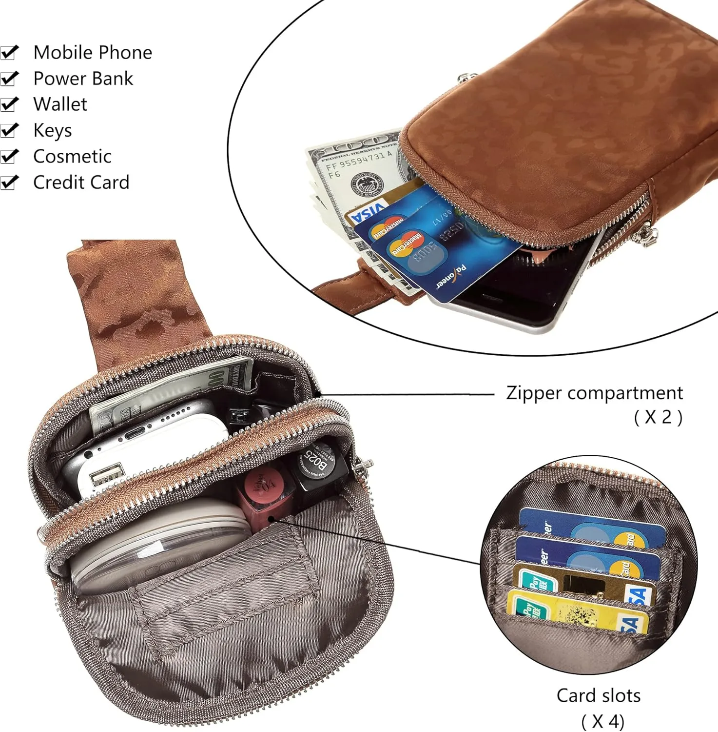 INICAT Small Crossbody Sling Bags for Women Vegan Leather Cell Phone Purse Fanny Packs for Women Men