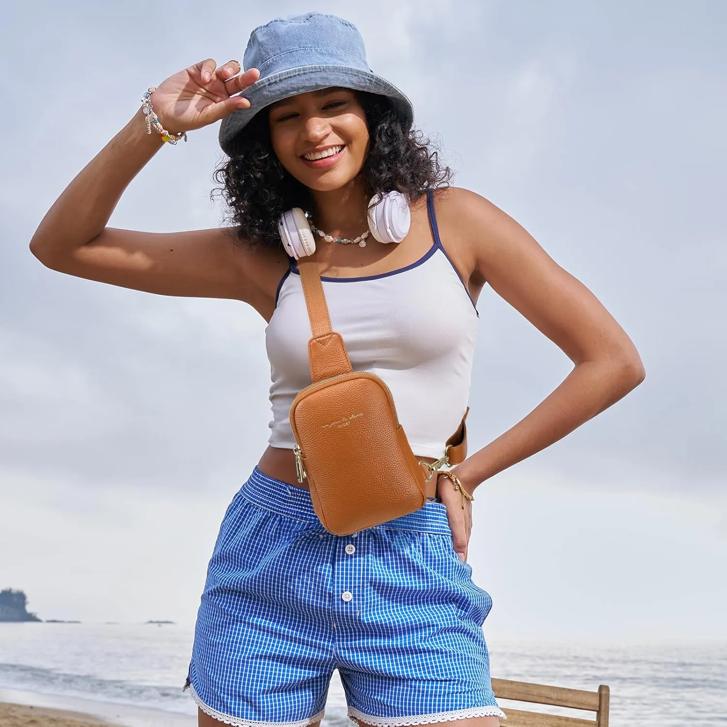 INICAT Small Crossbody Sling Bags for Women Vegan Leather Cell Phone Purse Fanny Packs for Women Men