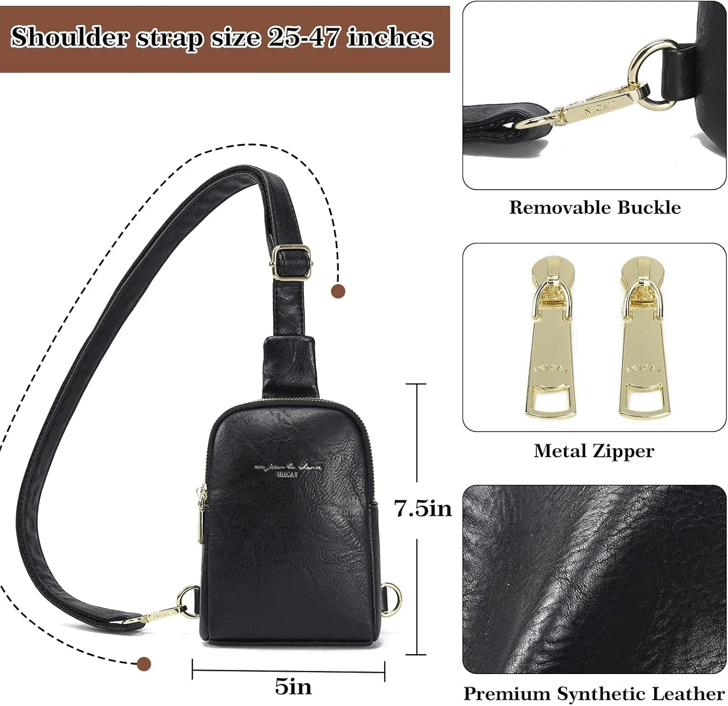 INICAT Small Crossbody Sling Bags for Women Vegan Leather Cell Phone Purse Fanny Packs for Women Men