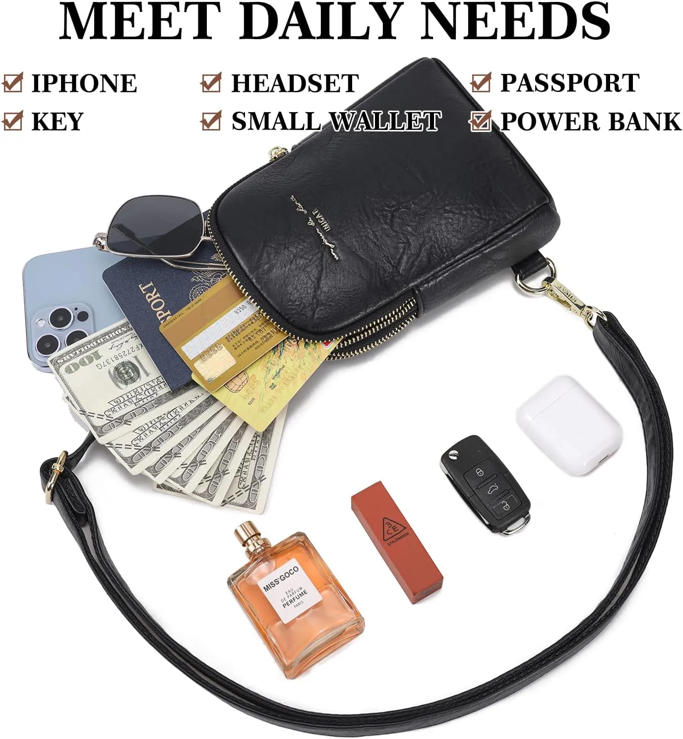 INICAT Small Crossbody Sling Bags for Women Vegan Leather Cell Phone Purse Fanny Packs for Women Men