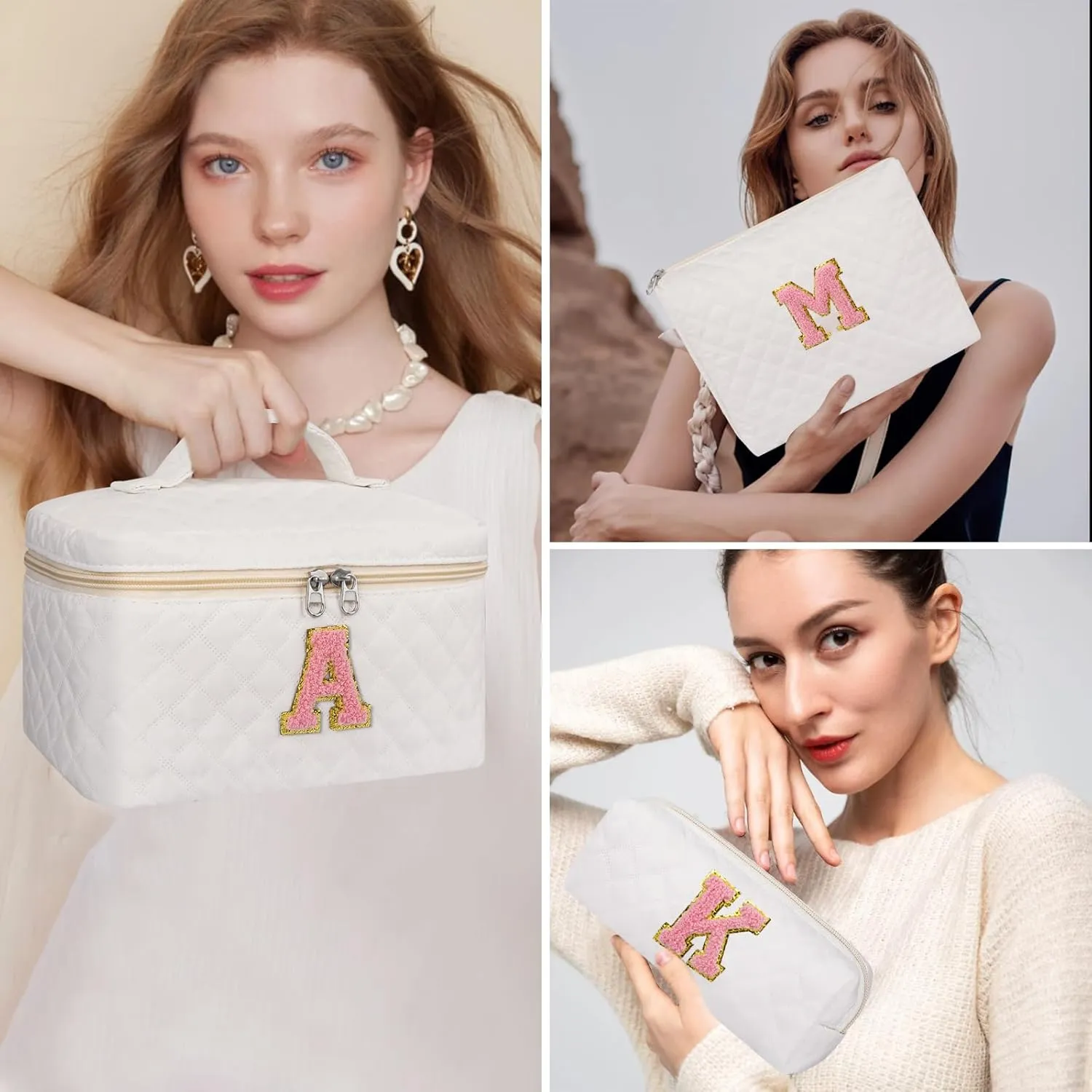 Initial Makeup Bag, Personalized Monogram Cosmetic Bag Set, Large Make up Bags | Travel Toiletry Bag | Makeup Bag for Girls Teen Girl Friend Sister Wife Girlfriend Gifts Daughter (Letter S)