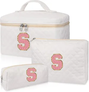 Initial Makeup Bag, Personalized Monogram Cosmetic Bag Set, Large Make up Bags | Travel Toiletry Bag | Makeup Bag for Girls Teen Girl Friend Sister Wife Girlfriend Gifts Daughter (Letter S)
