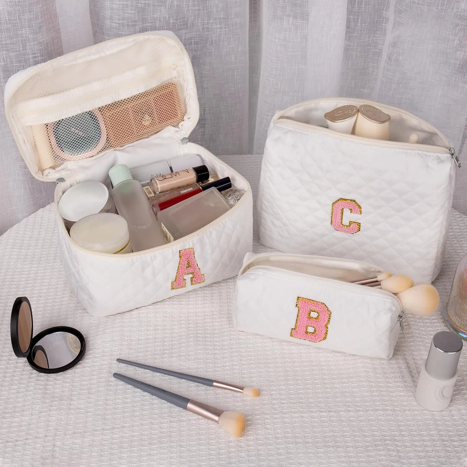 Initial Makeup Bag, Personalized Monogram Cosmetic Bag Set, Large Make up Bags | Travel Toiletry Bag | Makeup Bag for Girls Teen Girl Friend Sister Wife Girlfriend Gifts Daughter (Letter S)