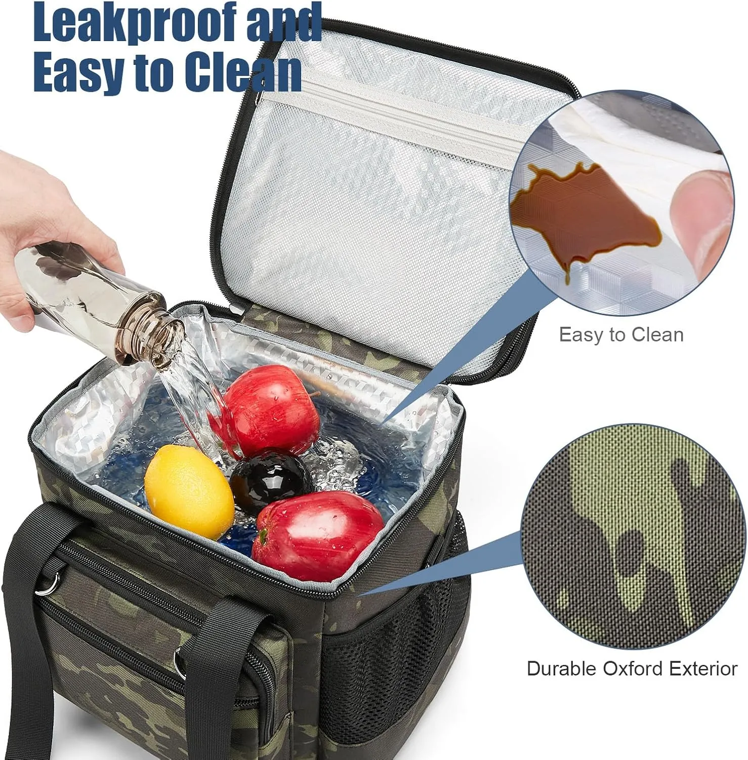 Insulated Lunch Box for Men/Women: Reusable Lunch Bag for Work Office Daytrip Picnic Beach - Leakproof Cooler Tote Bag Organizer for Adults - Black Camo