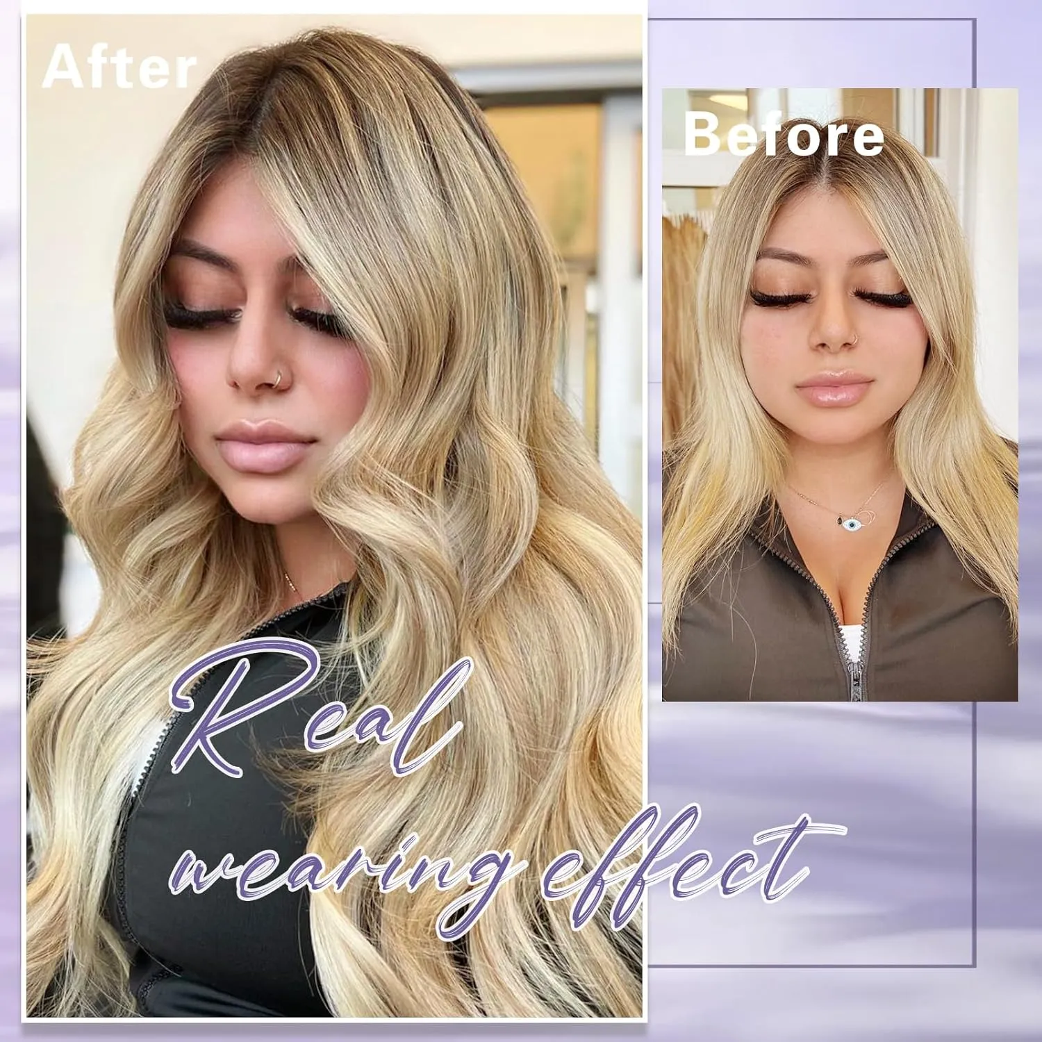 Invisible Wire Hair Extensions with Transparent Headband Adjustable Size 4 Secure Clips Straight Secret Hairpiece for Women（75g,14Inch Bleached Blonde）