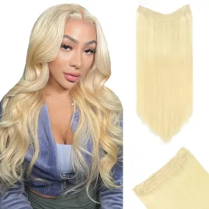 Invisible Wire Hair Extensions with Transparent Headband Adjustable Size 4 Secure Clips Straight Secret Hairpiece for Women（75g,14Inch Bleached Blonde）