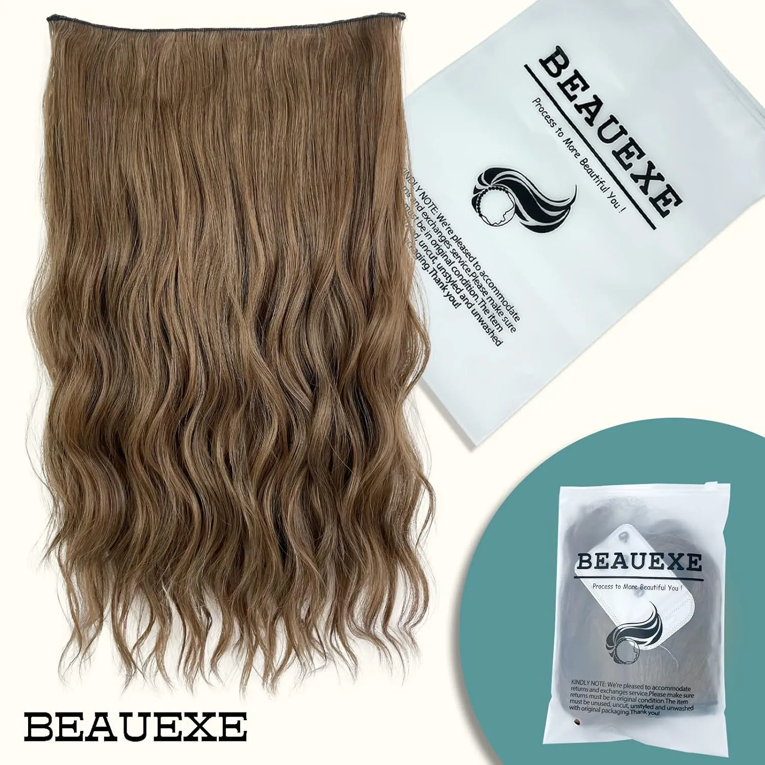 Invisible Wire Halo Hair Extensions for Women Long Wavy Adjustable Hair Pieces Removable Secure Clips Hairpieces Secret Extensions 20'' (Light Brown), 1.0 Count