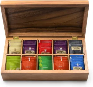 Ironwood Gourmet Rectangular Vauxhall Double Tea Box, Acacia Wood,Brown, 10 Compartment