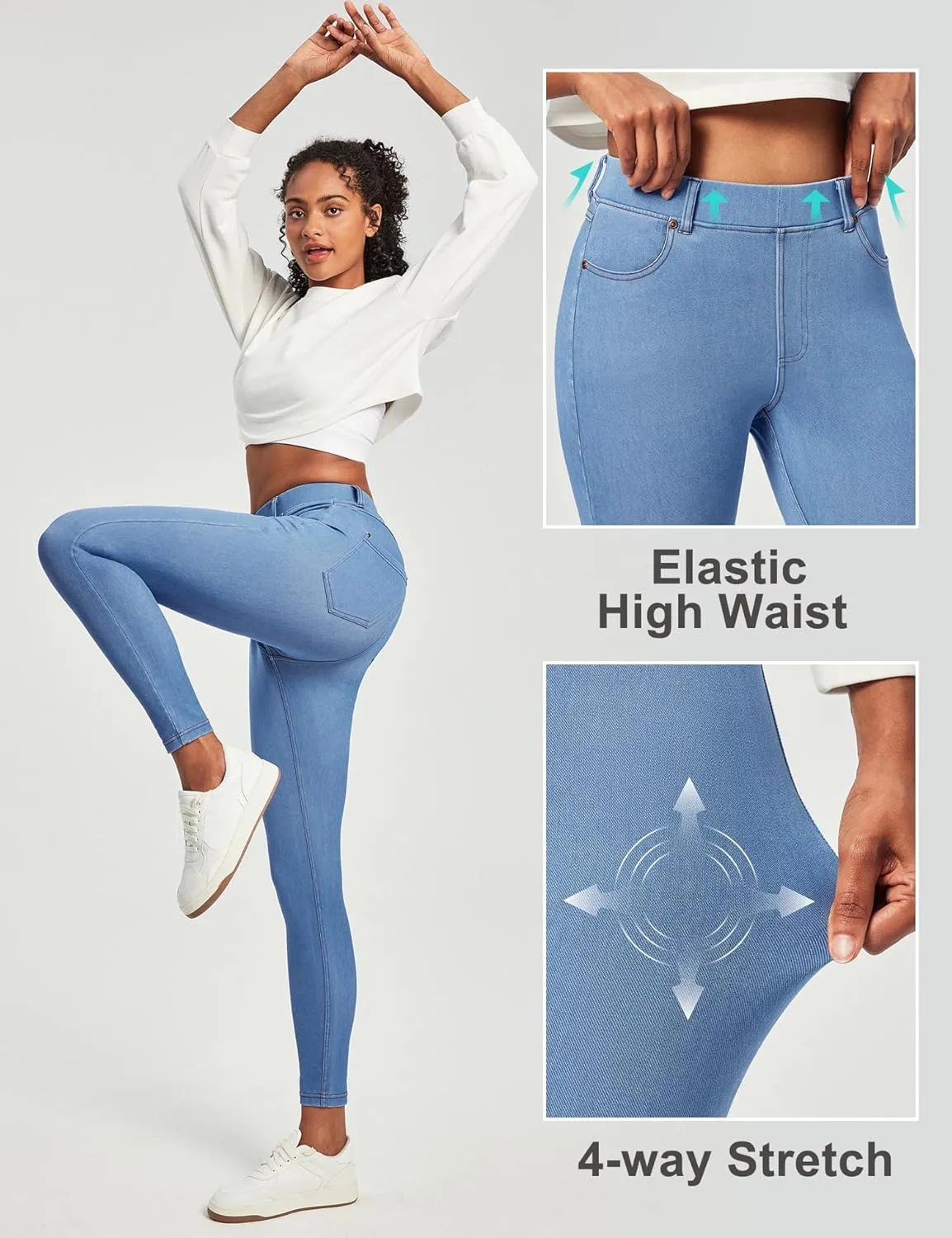 IUGA Jeggings for Women Tummy Control Stretchy Jeans for Women High Waisted Pull on Skinny Jean Leggings with Pockets Trendy