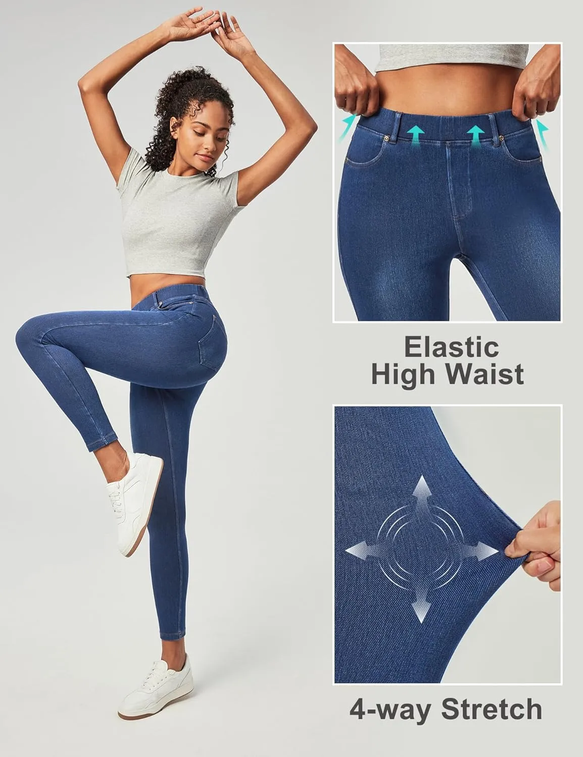 IUGA Jeggings for Women Tummy Control Stretchy Jeans for Women High Waisted Pull on Skinny Jean Leggings with Pockets Trendy