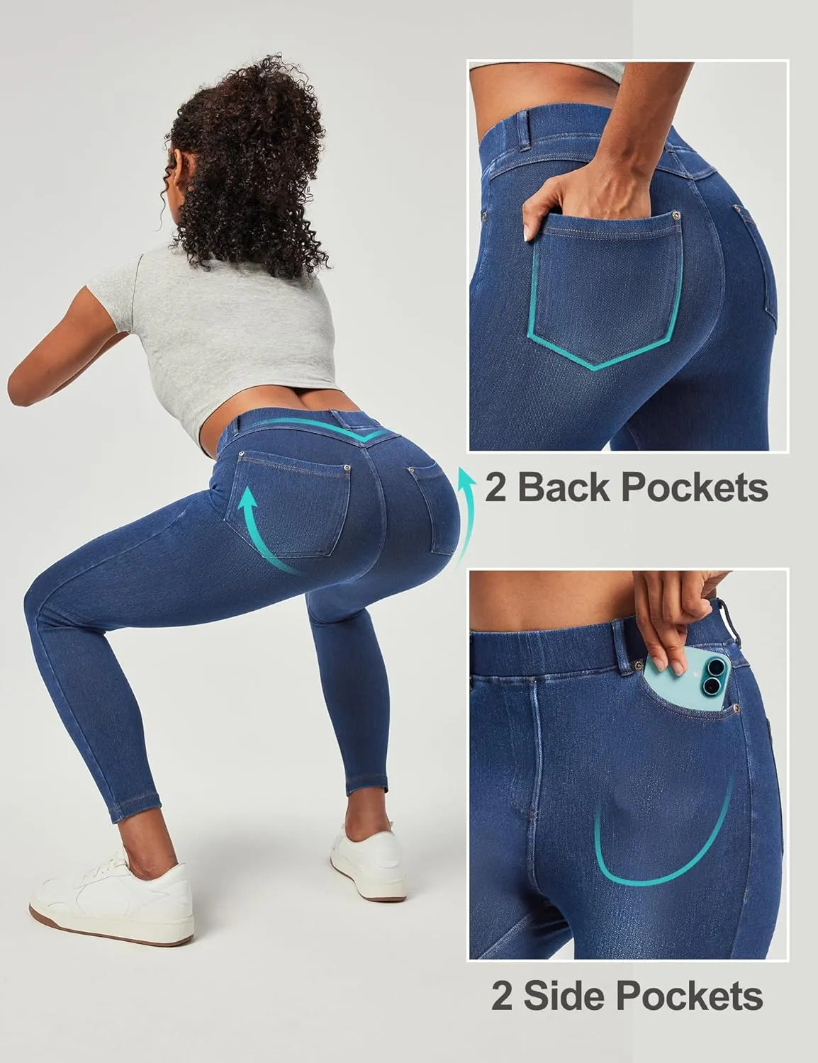 IUGA Jeggings for Women Tummy Control Stretchy Jeans for Women High Waisted Pull on Skinny Jean Leggings with Pockets Trendy