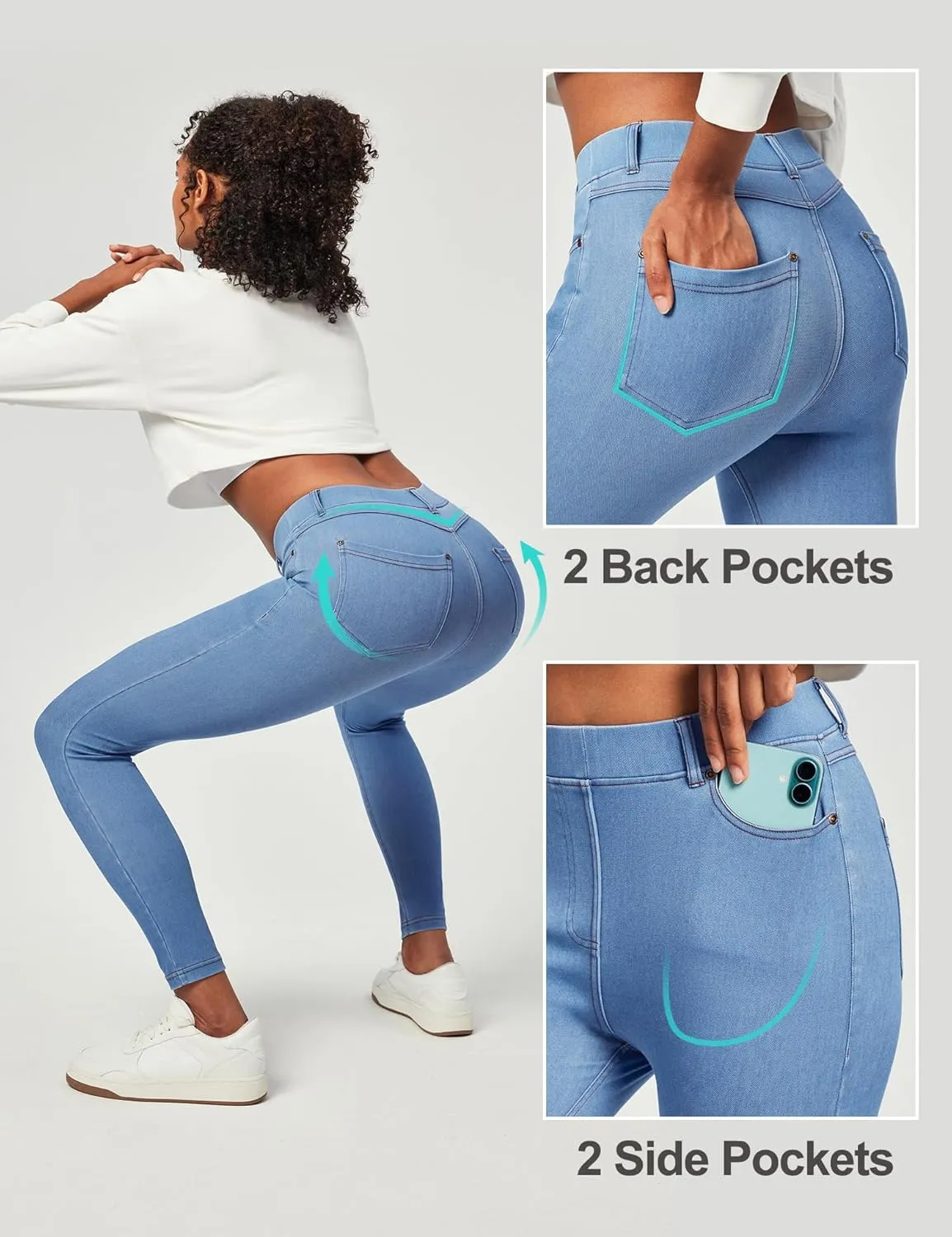 IUGA Jeggings for Women Tummy Control Stretchy Jeans for Women High Waisted Pull on Skinny Jean Leggings with Pockets Trendy