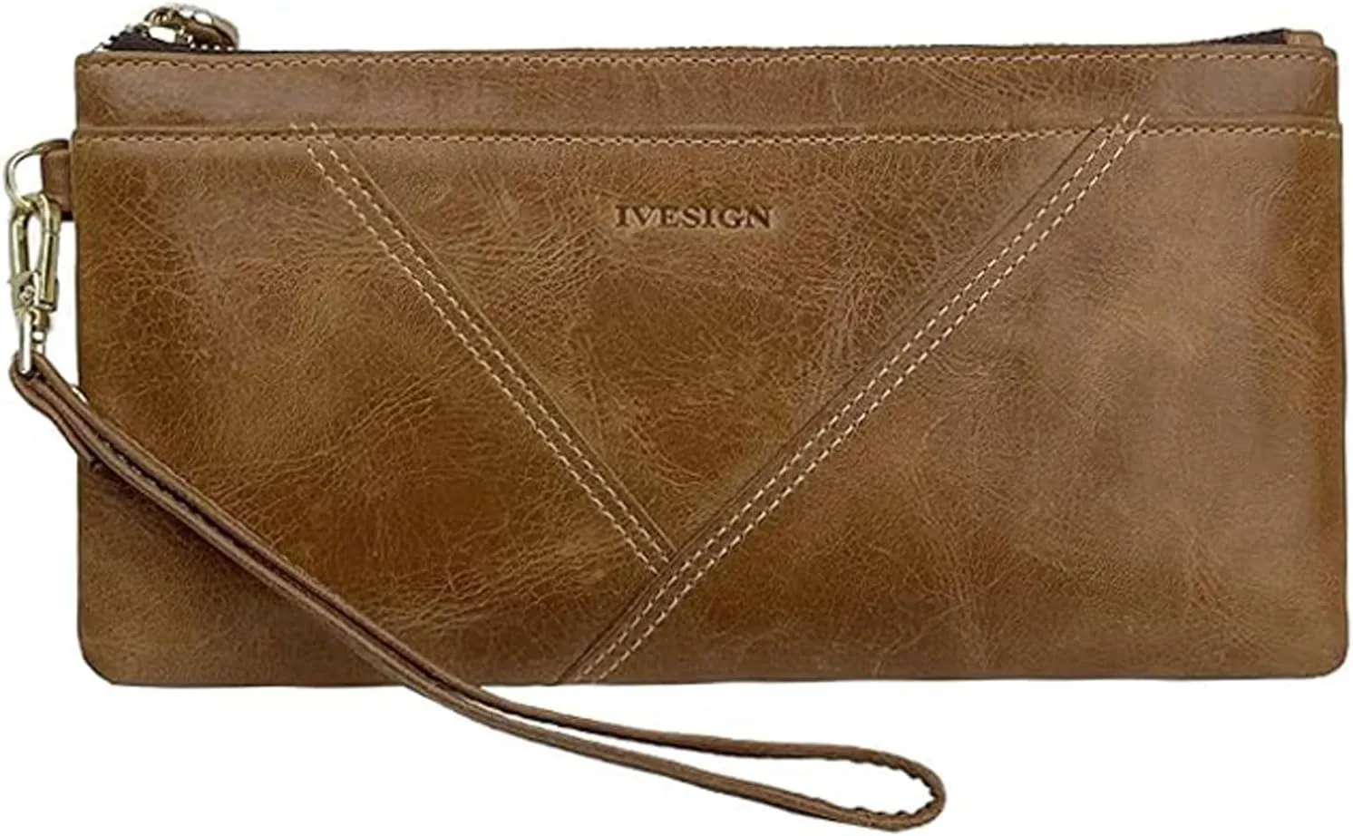 IVESIGN Women Genuine Leather Wristlet Zipper Clutch Wallet Ultra Slim RFID Blocking Credit Card Holder Hand Purse