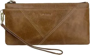IVESIGN Women Genuine Leather Wristlet Zipper Clutch Wallet Ultra Slim RFID Blocking Credit Card Holder Hand Purse