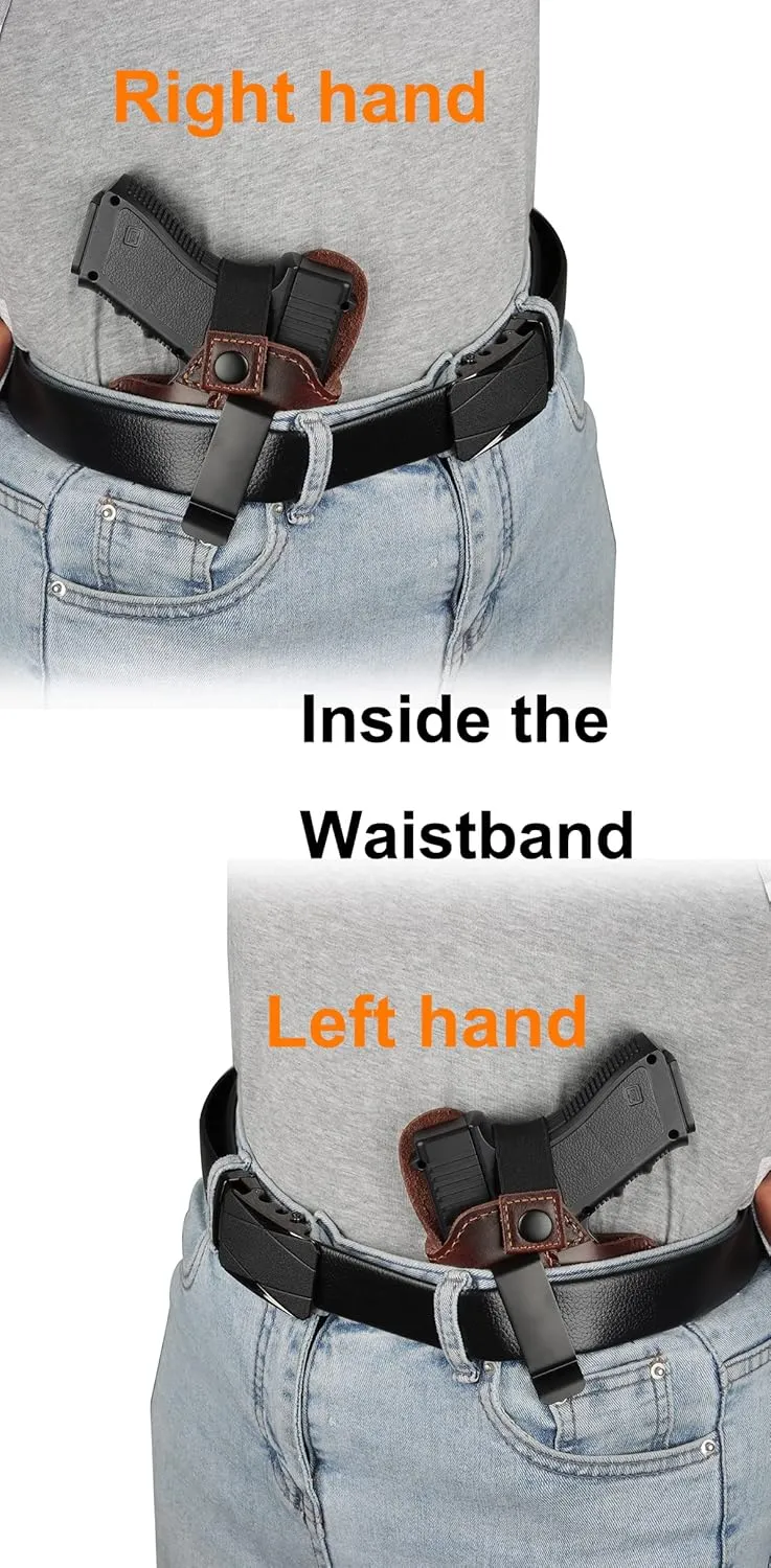 IWB Leather Holster for Glock 17 19 43X fits Taurus G2C G3 G3C GX4 for M&P 9mm Shield fits Sig P365 P230 for LCP LC9S Security 9 fits Springfield Hellcat/XD -Similar Size-Inside The Belt