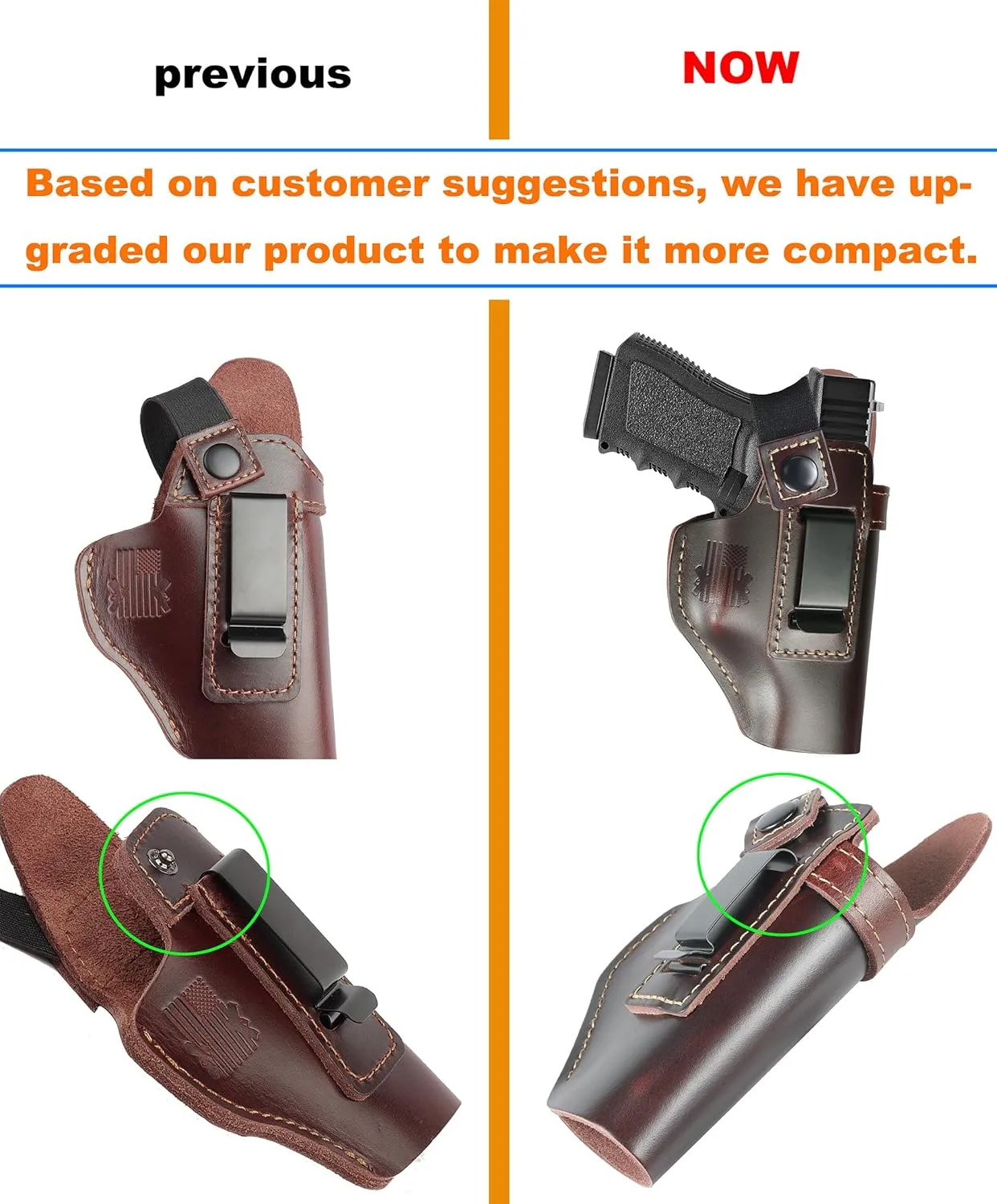 IWB Leather Holster for Glock 17 19 43X fits Taurus G2C G3 G3C GX4 for M&P 9mm Shield fits Sig P365 P230 for LCP LC9S Security 9 fits Springfield Hellcat/XD -Similar Size-Inside The Belt