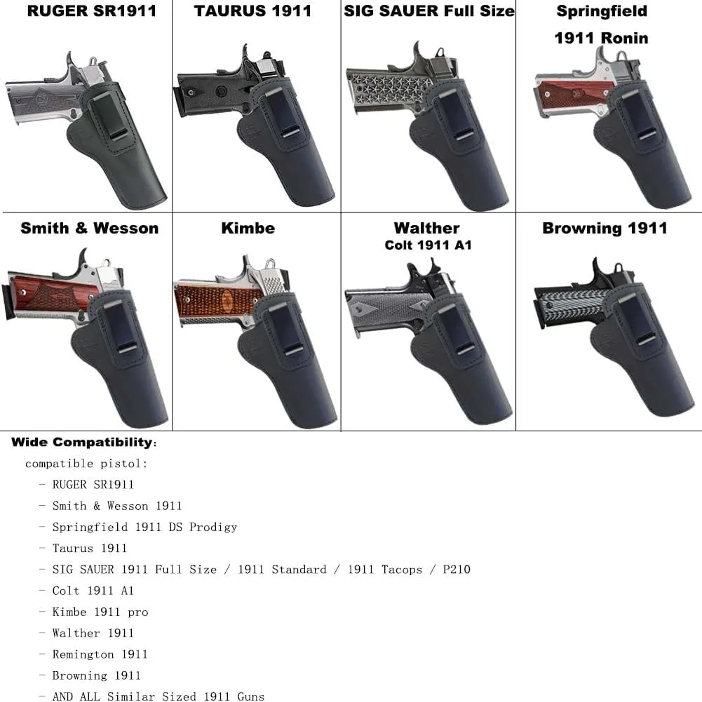 IWB Leather Holster for Inside The Waist Band Concealed Carry Fits:1911 Pistols Government (5 inch)-Commander (4.25 inch)