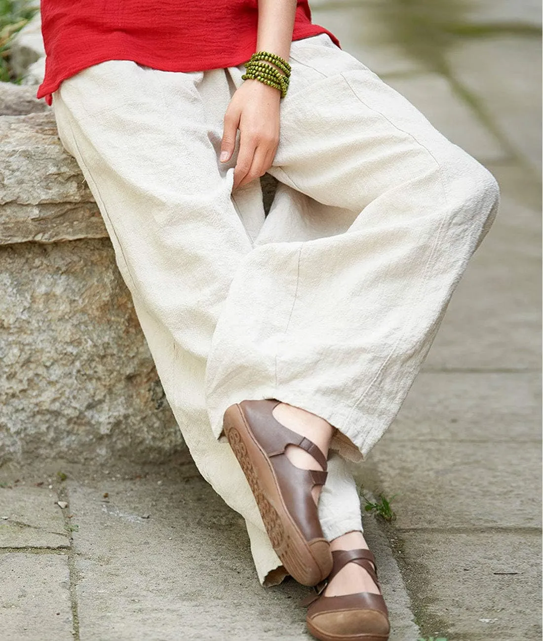 IXIMO Women's Casual Cotton Linen Baggy Pants with Elastic Waist Relax Fit Lantern Trouser