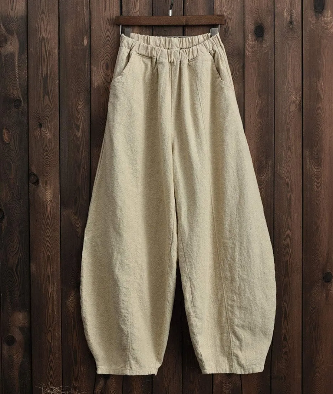 IXIMO Women's Casual Cotton Linen Baggy Pants with Elastic Waist Relax Fit Lantern Trouser