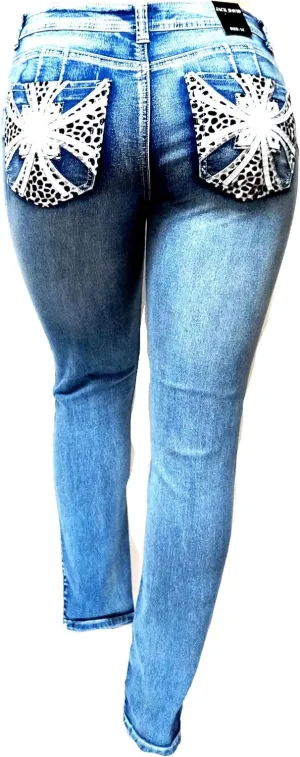Jack David Women's Plus Size Blue/Black Curvy Stretch Flap Pocket Skinny/Bootcut/Cargo Denim Jeans Pants