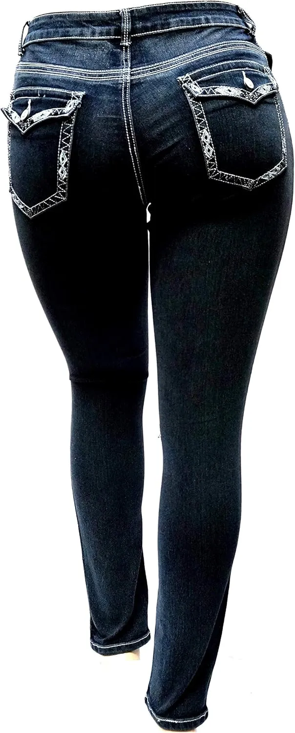 Jack David Women's Plus Size Blue/Black Curvy Stretch Flap Pocket Skinny/Bootcut/Cargo Denim Jeans Pants